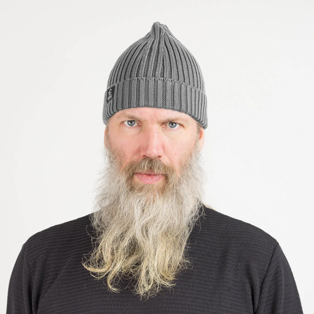 Ribbstickad mössa, Grimfrost, Grå bomull - Bild 3