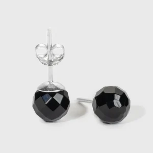 Svart Onyx och Silver Runda Stiftörhängen