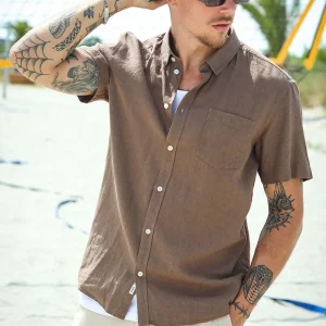 Solid Allan SS Linen Shirt Shitake