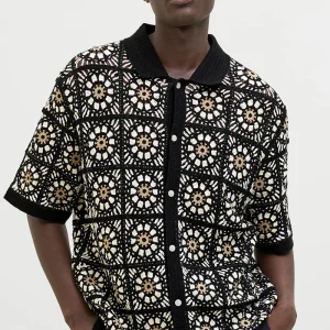 Jack & Jones Cartagena Crochet Knit Polo Black