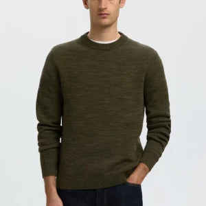 Selected Dane LS Knit Structure Crew Neck Forest Night