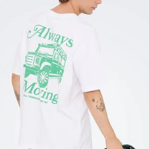 ONLY & SONS Nathan Backprint Relaxed Fit Tee Bright White Always Moving