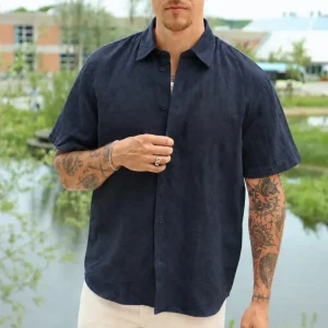 Selected Clay Linenblend SS Shirt Sky Captain