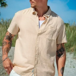 Solid Allan SS Linen Shirt Curds & Whey