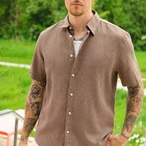 Selected Clay Linenblend SS Shirt Chocolate Chip
