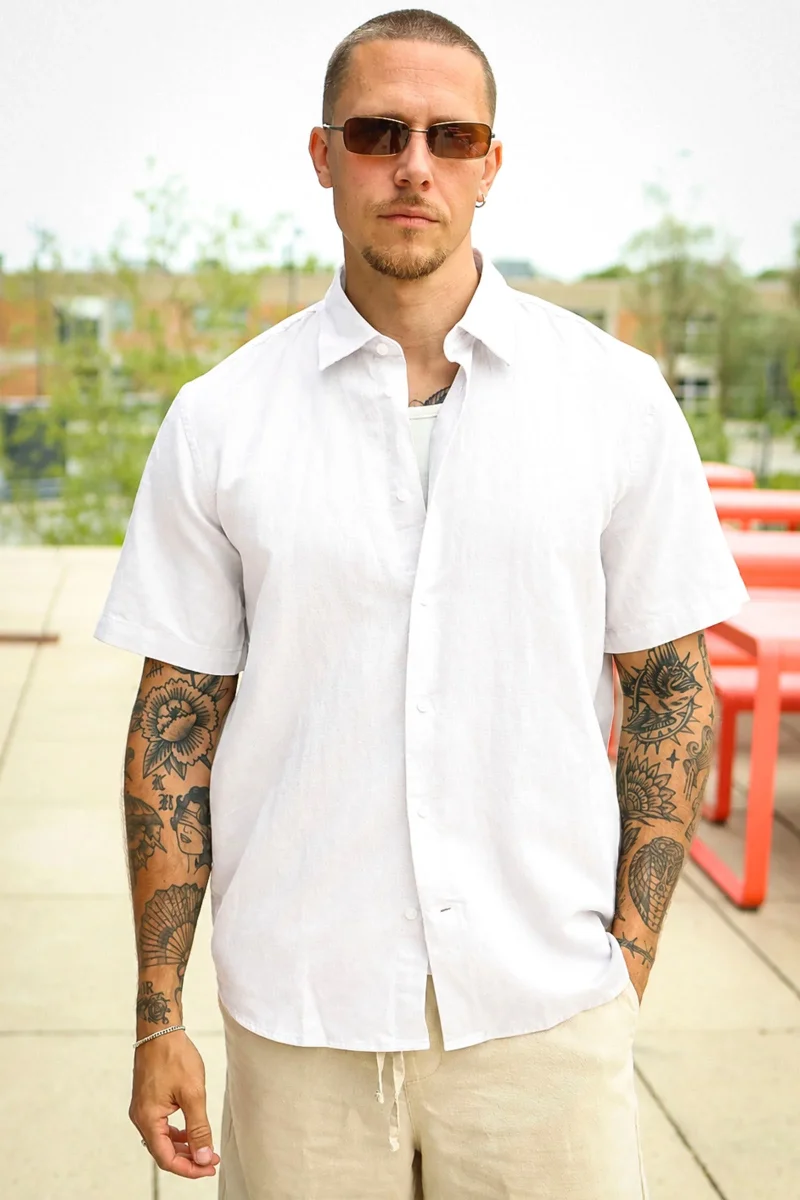 Selected Clay Linenblend SS Shirt Bright White - Bild 2