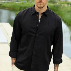 Selected Clay Linenblend LS Shirt Black
