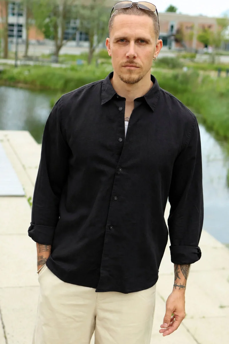 Selected Clay Linenblend LS Shirt Black