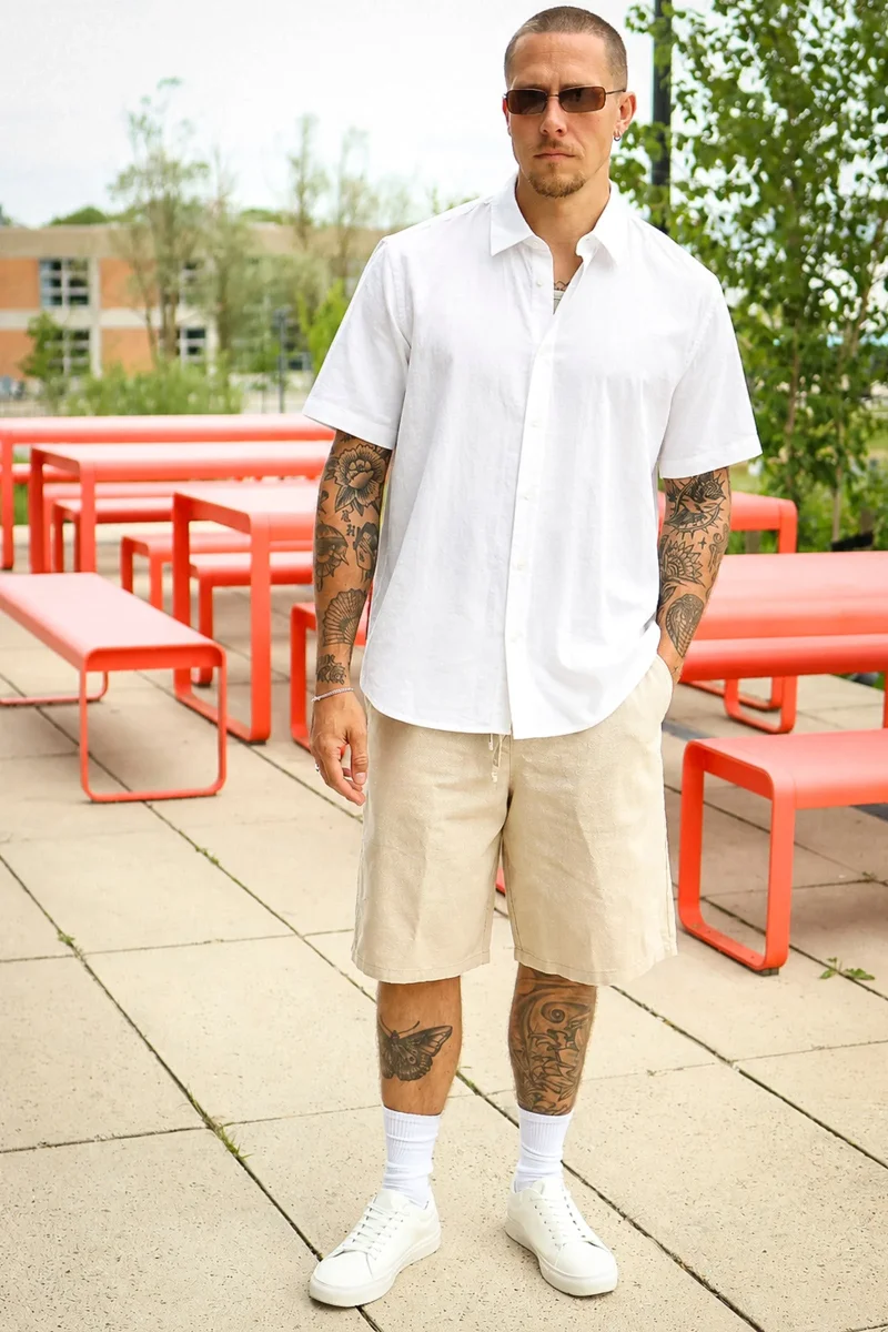 Selected Clay Linenblend SS Shirt Bright White - Bild 3