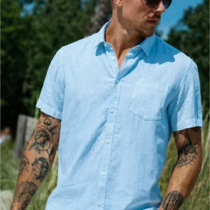 Solid Allan SS Linen Shirt Chambray Blue