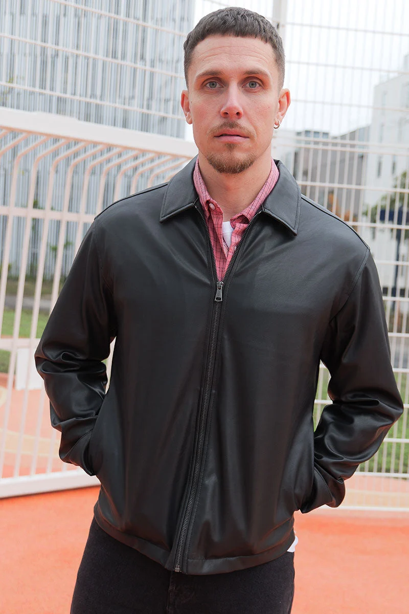 Jack & Jones Party PU Zip Overshirt Black - Bild 4