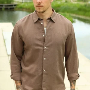 Selected Clay Linenblend Shirt Chocolate Chip