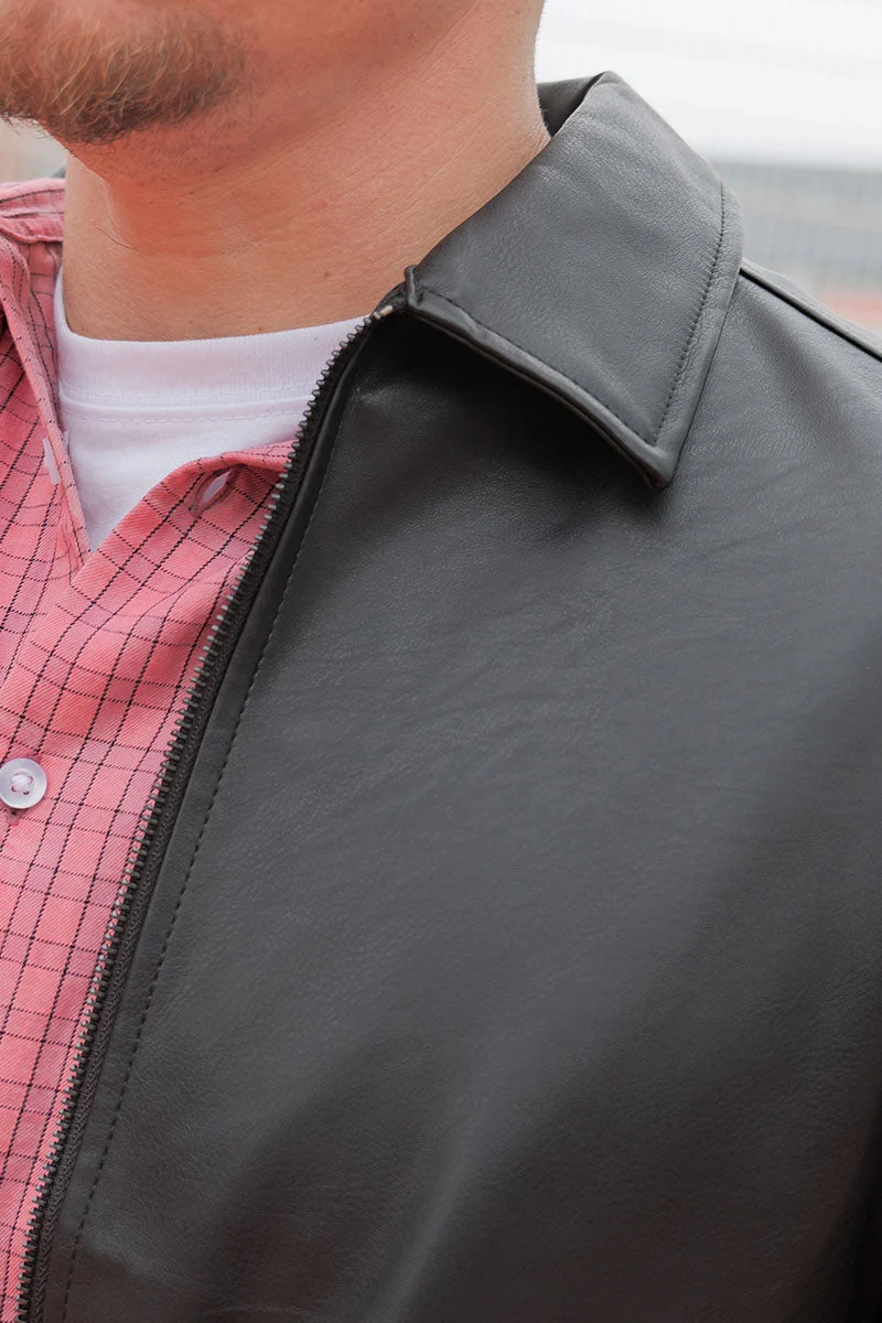 Jack & Jones Party PU Zip Overshirt Black - Bild 5