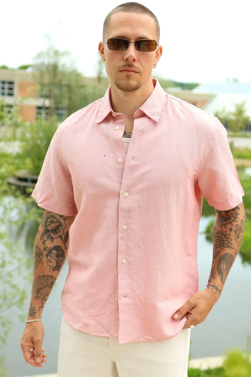 Selected Clay Linenblend SS Shirt Rose Dawn - Bild 2