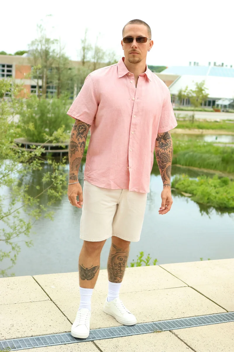 Selected Clay Linenblend SS Shirt Rose Dawn - Bild 3