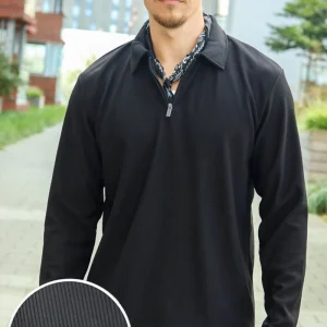 Selected Relax Plisse Half Zip LS Polo Black